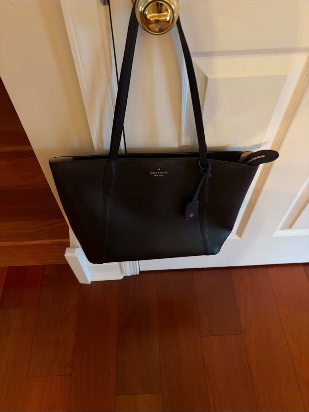 kate spade Black Leather Tote with Zip Top